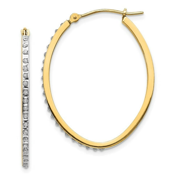 Solid 14k Yellow Gold Diamond Fascination Round Hinged Hoop Earrings 4mm x 31mm 
